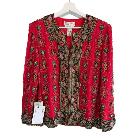 Niteline HE-RO Beaded Silk Jacket Vintage 90's NWT Medium Holiday Party - Picture 3 of 8
